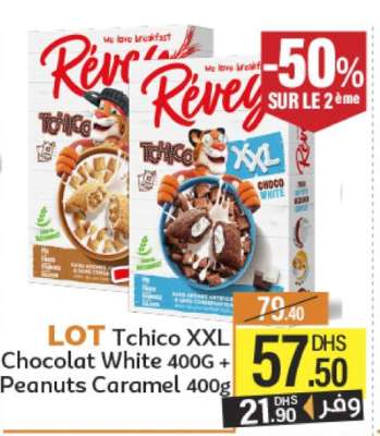 LOT Tchico XXL Chocolat White 400G + Peanuts Caramel 400g