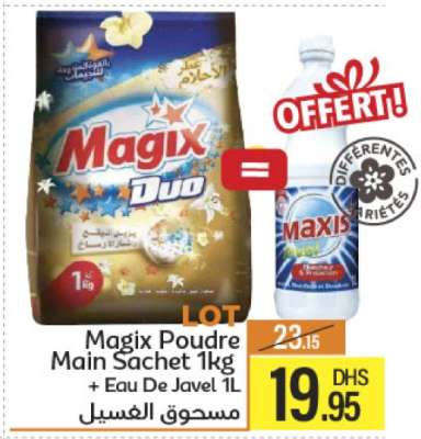 Magix Poudre Main Sachet 1kg + Eau De Javel 1L