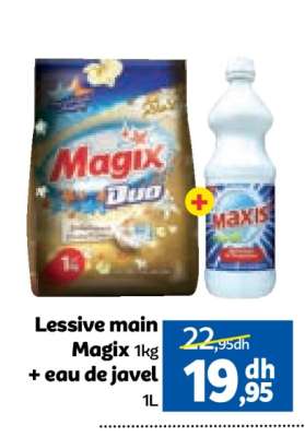 Lessive main Magix 1kg + eau de javel 1L