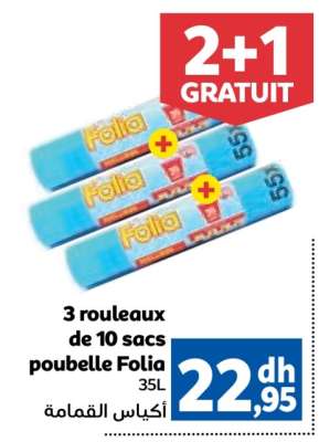 3 rouleaux de 10 sacs poubelle Folia 35L