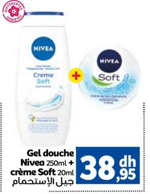 Gel douche Nivea 250ml + crème Soft 20ml