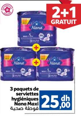 3 paquets de serviettes hygiéniques Nana Maxi
