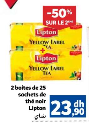 2 Boites de 25 sachets de thé noir Lipton