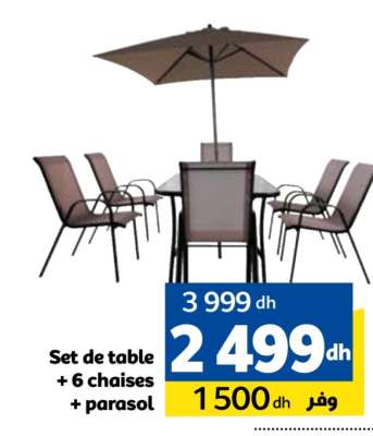 Set de table + 6 chaises + parasol