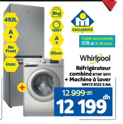 Whirlpool Réfrigérateur combiné BTNF 5011 + Machine à laver WMTE 8123 S NA