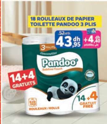 18 ROULEAUX DE PAPIER TOILETTE PANDOO 3 PLIS