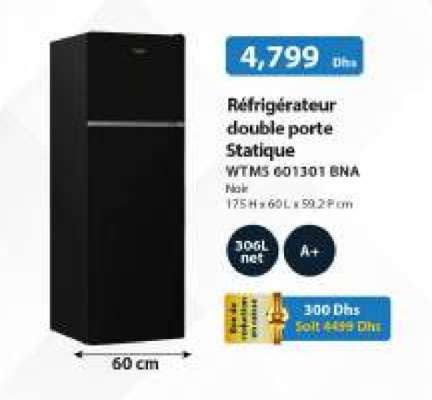 Réfrigérateur double porte Statique WTMS 601301 BNA