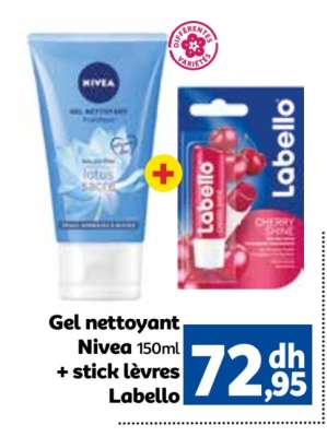 Gel nettoyant Nivea 150ml + stick lèvres Labello