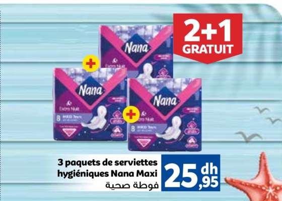 3 paquets de serviettes hygiéniques Nana Maxi