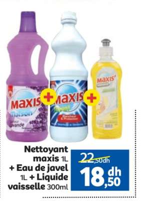 Nettoyant maxis 1L + Eau de javel 1L + Liquide vaisselle 300ml