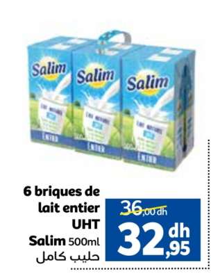 6 briques de lait entier UHT Salim 500ml