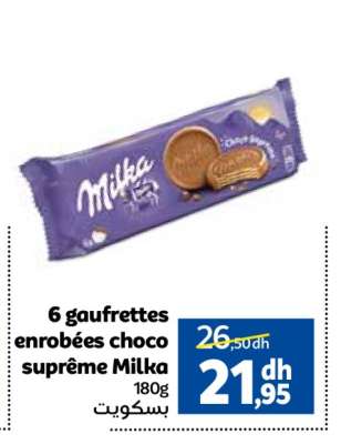 6 gaufrettes enrobées choco suprême Milka 180g