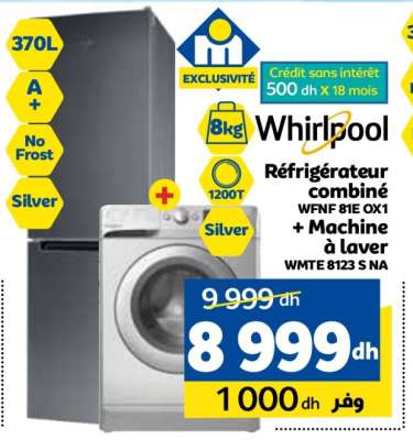 Réfrigérateur combiné + Machine à laver Whirlpool
